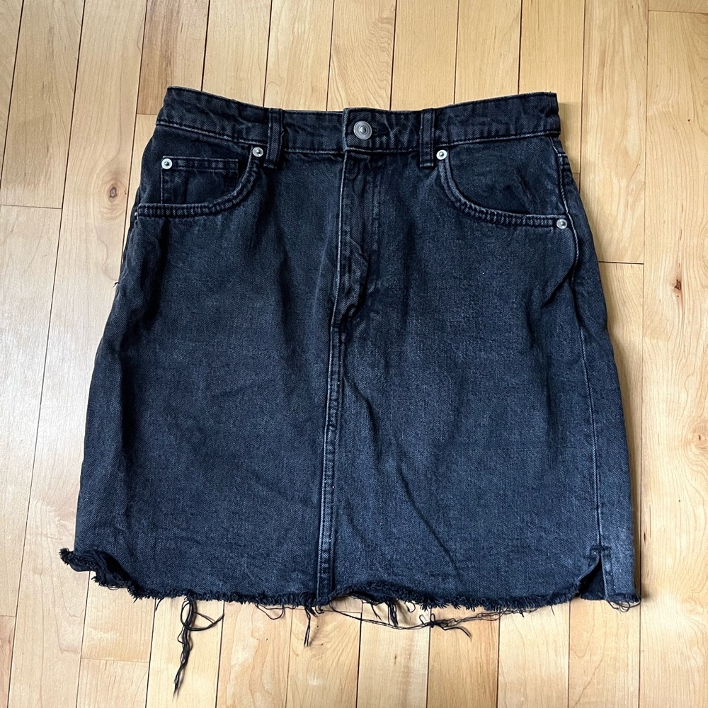 Black denim midi skirt